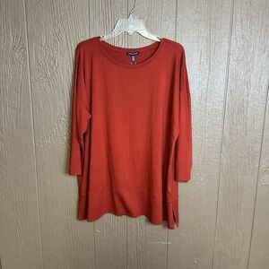 NWT Eileen Fisher Tunic Top Womens Sz XL Knit Red Long Sleeve Stretch Pullover